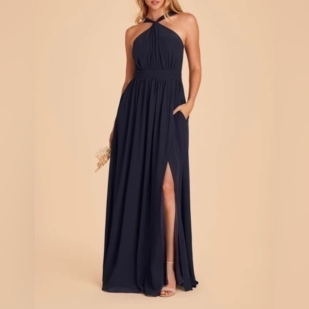 Birdy Grey kiko navy blue floor length bridesmaids dress